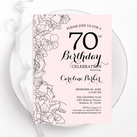 Blush Pink Floral 70e verjaardag Kaart