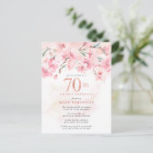 Blush Pink Floral 70th Birthday Invitation Postcar Uitnodiging Briefkaart (Staand voorkant)