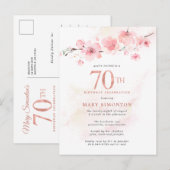 Blush Pink Floral 70th Birthday Uitnodiging Briefkaart (Voorkant / Achterkant)