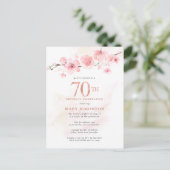 Blush Pink Floral 70th Birthday Uitnodiging Briefkaart (Staand voorkant)