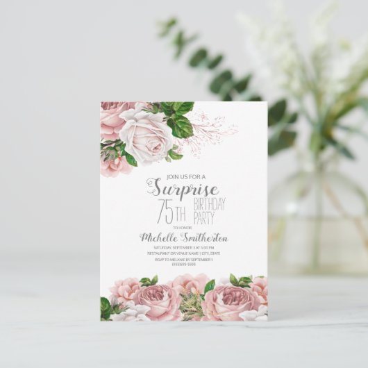  Blush Pink Floral 75th Birthday Briefkaart (Staand voorkant)