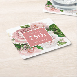  Blush Pink Floral 75th Birthday Party Kartonnen Onderzetters
