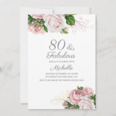 Blush Pink Floral 80 en Fabulous Birthday Kaart (Voorkant)