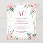 Blush Pink Floral 80e budget Verjaardag uitnodigin (Voorkant)