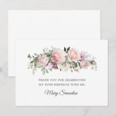 Blush Pink Floral 80th Birthday Hartelijk dank Bedankkaart (Voorkant / Achterkant)