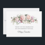 Blush Pink Floral 80th Birthday Hartelijk dank Bedankkaart<br><div class="desc">Een mooie en elegante bedankkaart speciaal ontworpen voor een 80ste verjaardagsfeestje. Het beschikt over een grote bloemenspray van roze rozen,  witte hortensia's en salie groene bladeren. De naam van de persoon,  80ste en verjaardag viering. Twee lijnen zijn voorzien voor een aangepaste dank u en de naam van de verjaardagsvrouw.</div>