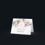 Blush Pink Floral 80th Birthday Hartelijk dank Bedankkaart<br><div class="desc">Een prachtige en elegante dankjewel, speciaal ontworpen voor een 80ste verjaardagsfeestje. Het bevat een grote florale spray van roze rozen, witte hydrangea's en groene bladgroente. Een witte ovaal wordt in het centrum geplaatst met de naam van de persoon, 90th, en verjaardagsfeest. Er zijn twee regels voorzien voor een op maat...</div>
