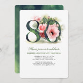 Blush Pink Floral 80th Birthday Party Kaart (Voorkant / Achterkant)