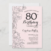 Blush Pink Floral 80th Birthday Party Kaart (Voorkant)