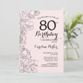 Blush Pink Floral 80th Birthday Party Kaart (Staand voorkant)