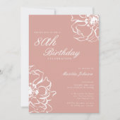Blush Pink Floral 80th Birthday Party Kaart (Voorkant)