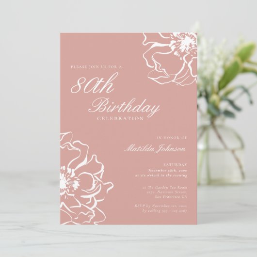 Blush Pink Floral 80th Birthday Party Kaart (Staand voorkant)