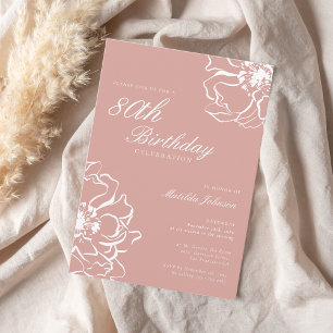 Blush Pink Floral 80th Birthday Party Kaart