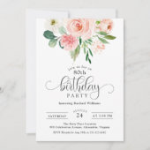 Blush Pink Floral 80th Birthday Party Kaart (Voorkant)