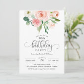 Blush Pink Floral 80th Birthday Party Kaart (Staand voorkant)