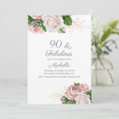 Blush Pink Floral 90 en Fabulous Birthday Kaart (Staand voorkant)