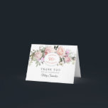 Blush Pink Floral 90th Birthday Hartelijk dank Bedankkaart<br><div class="desc">Een prachtige en elegante dankjewel, speciaal ontworpen voor een negentigste verjaardagsfeestje. Het bevat een grote florale spray van roze rozen, witte hydrangea's en groene bladgroente. Een witte ovaal wordt in het centrum geplaatst met de naam van de persoon, 90th, en verjaardagsfeest. Er zijn twee regels voorzien voor een op maat...</div>