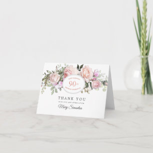 Blush Pink Floral 90th Birthday Hartelijk dank Bedankkaart