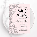 Blush Pink Floral 90th Birthday Party Kaart<br><div class="desc">Blush Pink Floral 90ste verjaardag feestuitnodiging. Minimalistisch modern ontwerp met botanische contourtekeningen,  accenten en lettertype. Eenvoudige trendy uitnodigingskaart perfect voor een stijlvol vrouwen dagfeest. Kan worden aangepast aan elke leeftijd. Gedrukte Zazzle-uitnodigingen of direct download digitale afdrukbare sjabloon.</div>