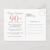 Blush Pink Floral 90th Birthday Uitnodiging Briefkaart (Achterkant)