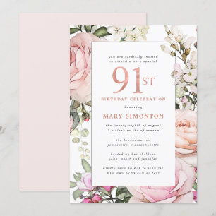 Blush Pink Floral 91e verjaardag Kaart