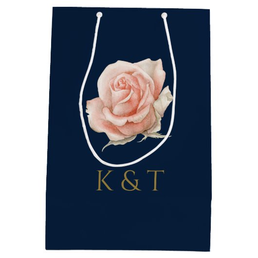 Blush Pink Floral Aangepast Monogram Medium Cadeauzakje (Achterkant)