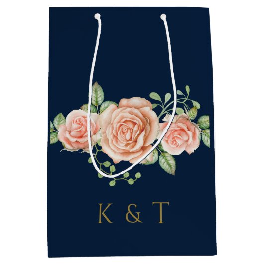 Blush Pink Floral Aangepast Monogram Middelgroot G Medium Cadeauzakje (Voorkant)