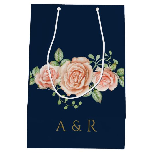 Blush Pink Floral Aangepast Monogram Middelgroot G Medium Cadeauzakje (Achterkant)