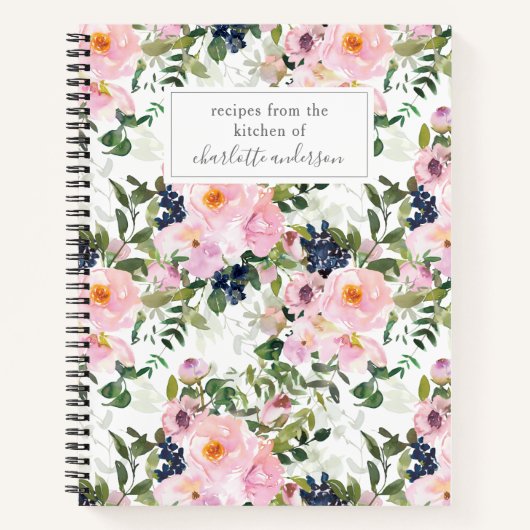 Blush Pink Floral Aangepast recept Notitieboek (Voorkant)
