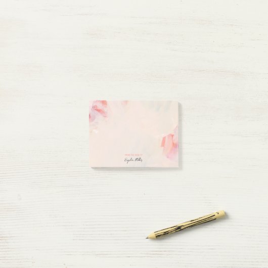 Blush Pink Floral Abstract Art Persoonlijke naam Post-it® Notes (Op bureau)
