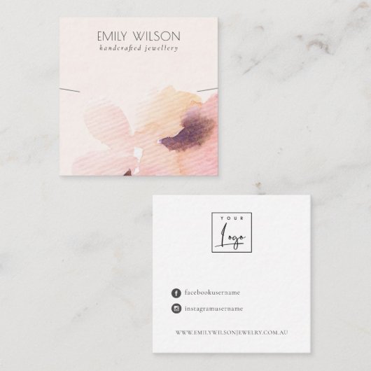 Blush Pink Floral Abstract Ketting Band Sjabloon Vierkante Visitekaartje (Voorkant / Achterkant)