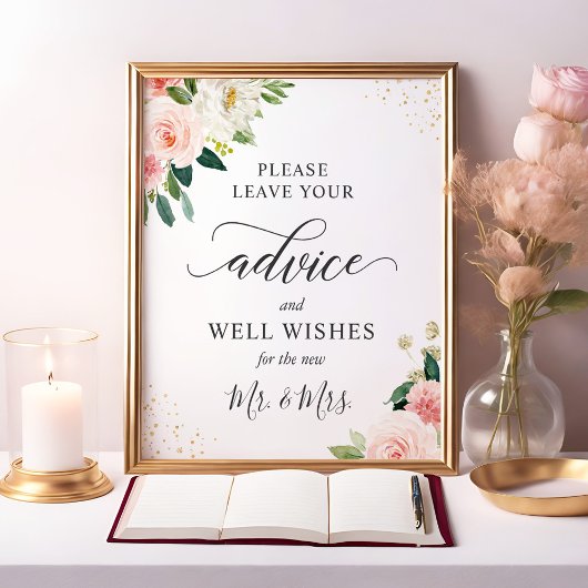 Blush Pink Floral Advice en Well Wishes Sign Poster