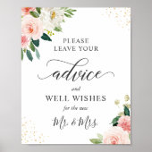 Blush Pink Floral Advice en Well Wishes Sign Poster (Voorkant)