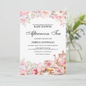 Blush Pink Floral Afternoon Tea Baby shower Kaart (Staand voorkant)