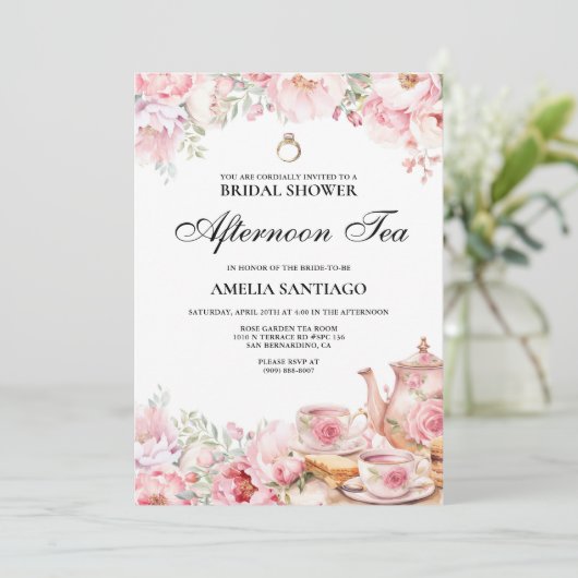 Blush Pink Floral Afternoon Tea Vrijgezellenfeest Kaart (Staand voorkant)