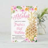 Blush Pink Floral Aloha Ananas Eerste Verjaardag Kaart (Staand voorkant)