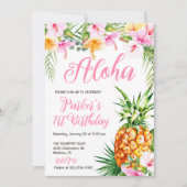 Blush Pink Floral Aloha Ananas Verjaardagsfeest Kaart (Voorkant)
