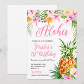 Blush Pink Floral Aloha Ananas Verjaardagsfeest Kaart (Voorkant / Achterkant)