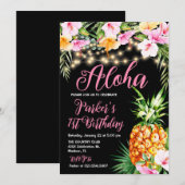Blush Pink Floral Aloha Ananas Verjaardagsfeest Kaart (Voorkant / Achterkant)