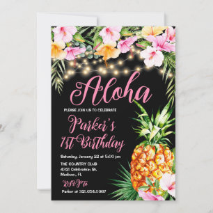 Blush Pink Floral Aloha Ananas Verjaardagsfeest Kaart