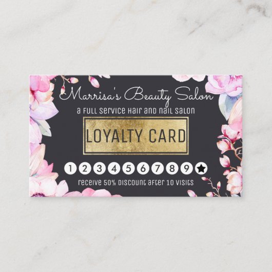 Blush Pink Floral and Black Loyalty Discount Punch (Voorkant)