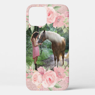 Blush Pink Floral and Glitter Pet Horse Photo Case-Mate iPhone Case