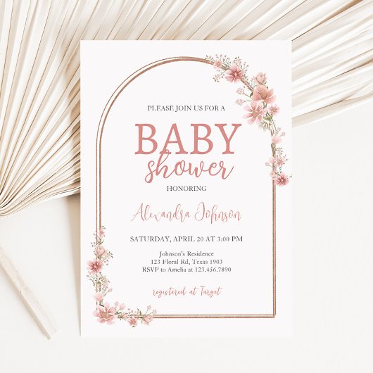 Blush Pink Floral Arch Baby shower Kaart