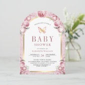 Blush Pink Floral Arch Butterfly Baby shower Kaart (Staand voorkant)