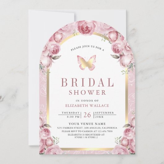 Blush Pink Floral Arch Butterfly Vrijgezellenfeest Kaart (Voorkant)