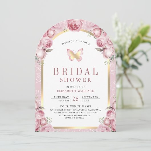 Blush Pink Floral Arch Butterfly Vrijgezellenfeest Kaart (Staand voorkant)