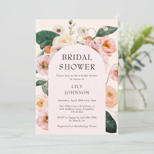 Blush Pink Floral Arch Vrijgezellenfeest Kaart (Staand voorkant)