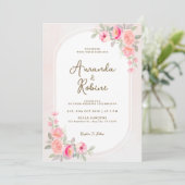 Blush Pink Floral Arch Wedding Invitation Kaart (Staand voorkant)
