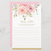 Blush Pink Floral Baby ABC Fun Baby shower Game (Voorkant / Achterkant)