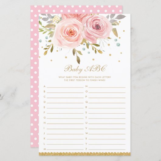 Blush Pink Floral Baby ABC Fun Baby shower Game (Voorkant / Achterkant)